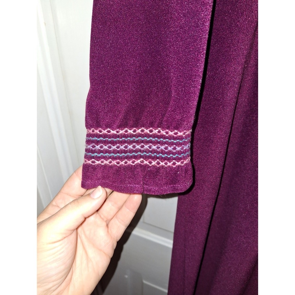 Vintage Vanity Fair 3/4 Zip Burgundy Robe House Coat Maxi‎ Multicolor Embroidery - Picture 4 of 7